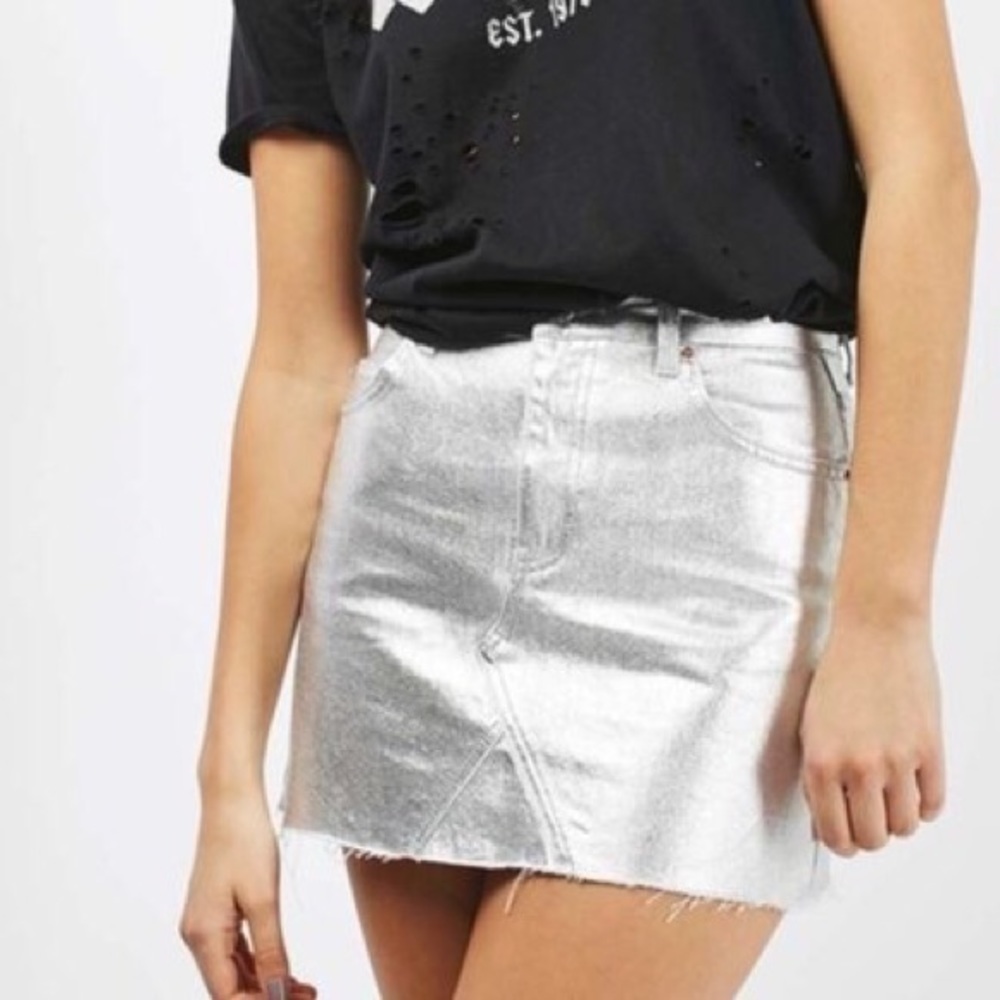 Top shop Metallic denim skirt